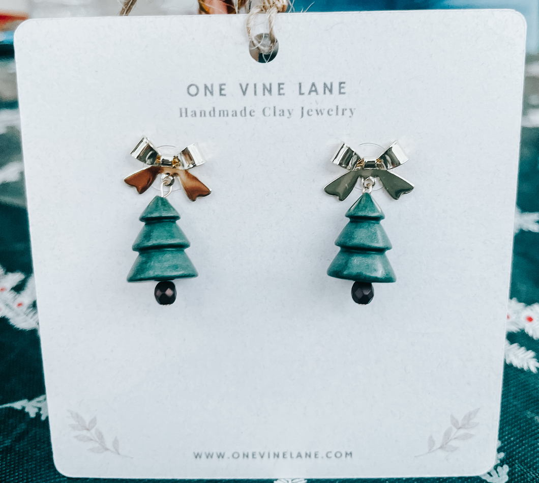 Christmas Tree Bows | 14K Real Gold Plated | Hand-made clay beads