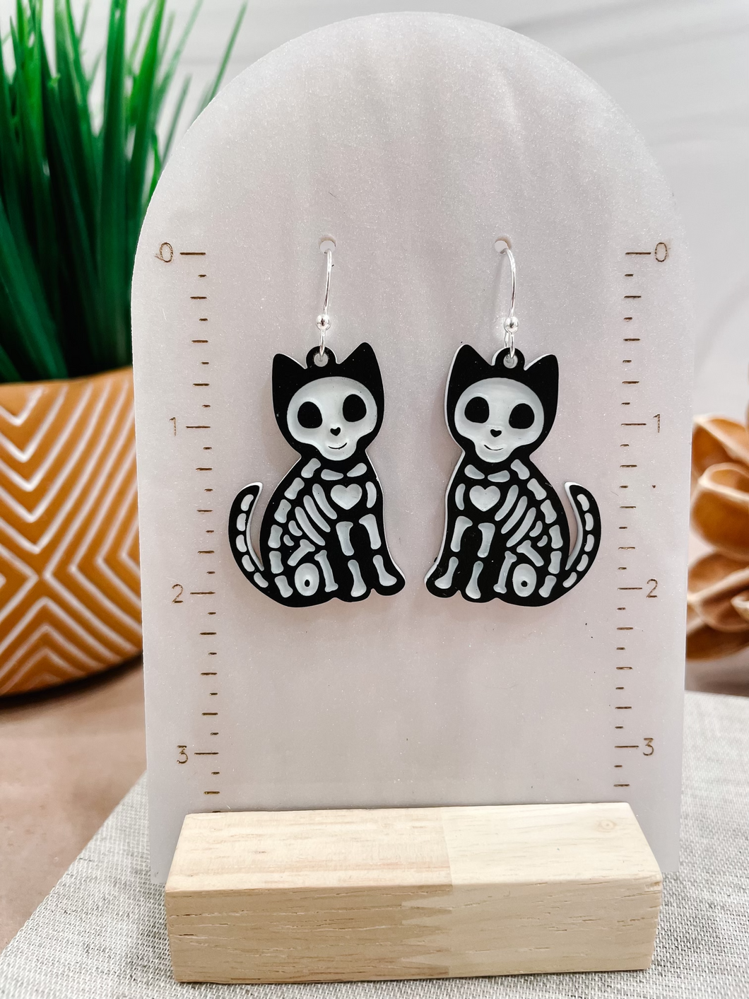 Skelecat Acrylic Statement Earrings | Sterling Silver